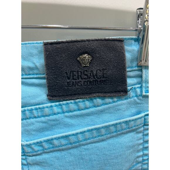 Vintage Versace Jeans Couture Turquoise Blue Boot Cut Denim Jeans Sz 28 - Picture 8 of 11